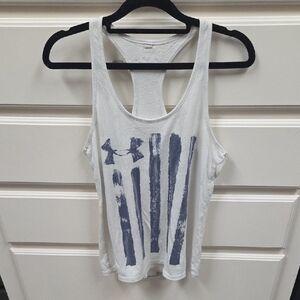 Under Armour Women's White Tank Top with Blue Stripes